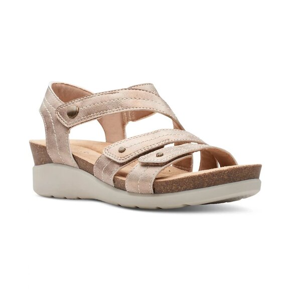 Clarks Women's Calenne Clara Strappy Wedge Sandals Bronze Size 9W - Picture 1 of 5